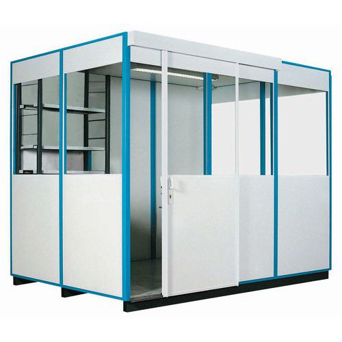 Bureau mélaminé palettisable porte coulissante 4x2 bleu - Cabine simple paroi - 2.45m x 2.04m x 4.04m - Durable et fonctionnel