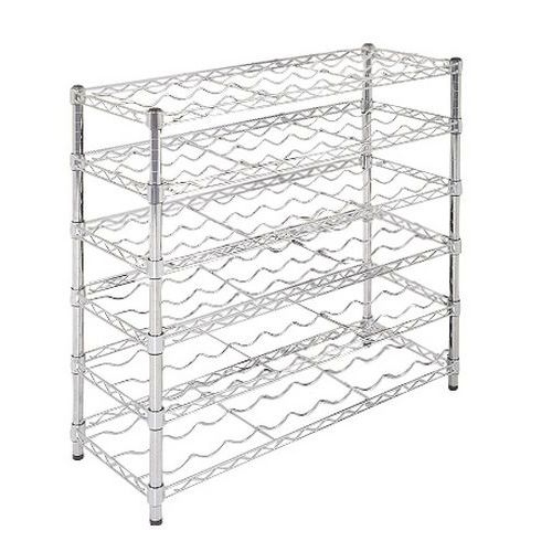 Rayonnage à vin Quick Store+ Acier Chromé 63 Bouteilles - 7 Tablettes Grillagées - 1270mm Hauteur - Montage Facile