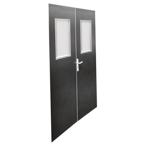 Porte Battante Double Vitrée Anthracite 2.75x2m - Passage 1.84x2.03m - Tôle Acier - 3 Ans Garantie