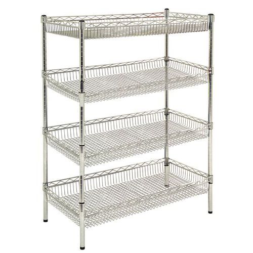 Desserte à paniers Quick Store+ - 4 tablettes grillagées chromées - 1270mm hauteur - 150kg/tablette - Montage facile