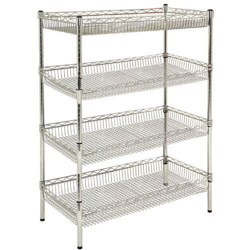 Desserte à paniers Quick Store+ - 4 tablettes grillagées chromées - 1600mm hauteur - 150kg/tablette - Montage sans outils