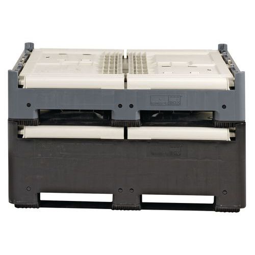 Caisse-palette pliable Smartbox 839L Gris - Usage alimentaire, 580kg charge max, PEhd, Abattant