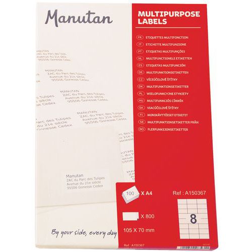 800 Etiq Manutan 105x170mm 105x70mm Blanc