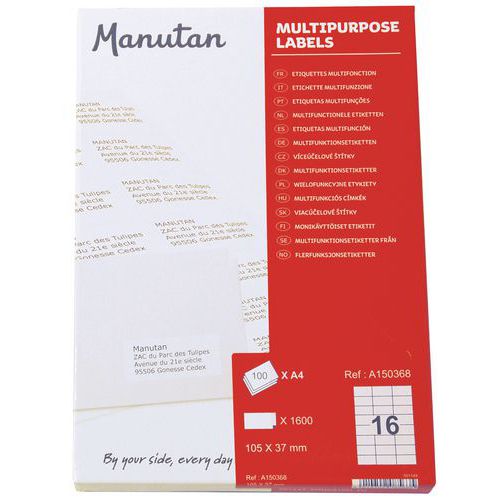 1600 Etiq Manutan 105x37mm 105x37mm Blanc