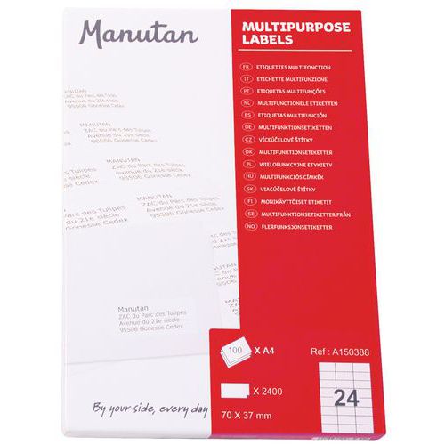 2400 Etiq Manutan 70x37mm 70x37mm Blanc