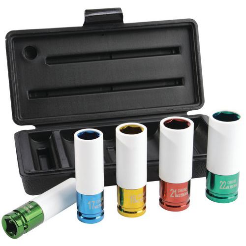 Coffret 5 douilles 1/2 à chocs longues d'écrous de roues VL Coffret 5 douilles 1/2 à chocs longues d'écrous de roues VL