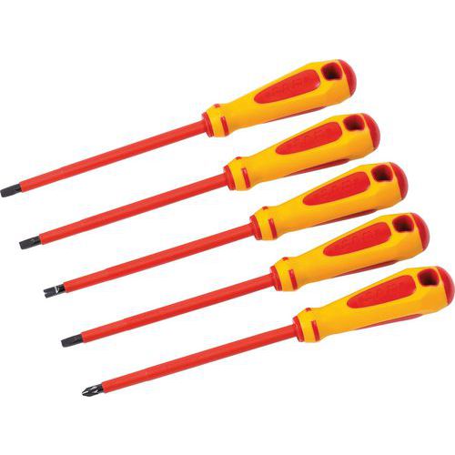 Jeu de 5 tournevis Samsoforce isolés 1000v fente Jeu de 5 tournevis Samsoforce isolés 1000v fente