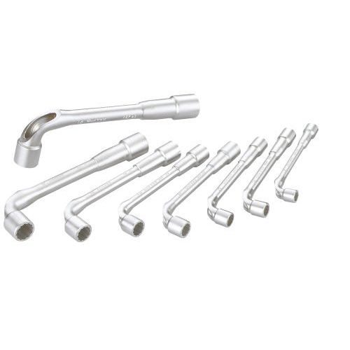 Jeu de 8 clés à pipe débouchées satinées 6/12 pans en boîte. Jeu de 8 clés à pipe débouchées satinées 6/12 pans en boîte.