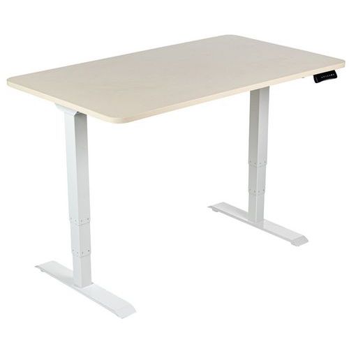 Bureau Réglable En Hauteur Plateau Bois 160 Cm Pieds Blanc