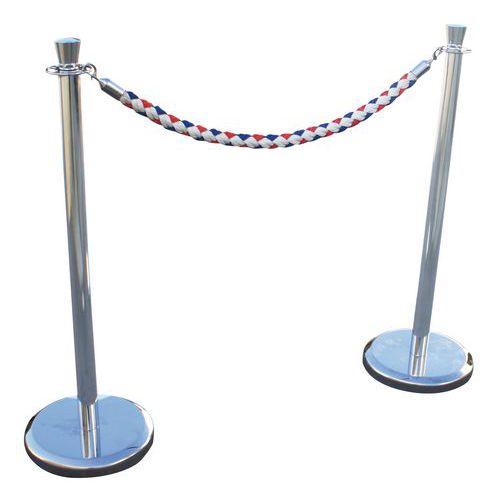 Poteau Chromé à Corde Tricolore - 2 Poteaux Et 1 Corde