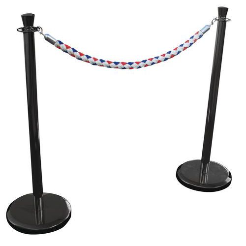 Poteau Noir à Corde Tricolore - 2 Poteaux Et 1 Corde