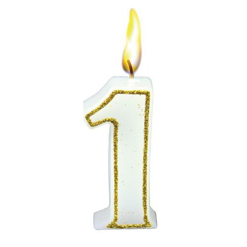 Bougies Chiffre NÂ°1 Blanc Hauteur 65mm