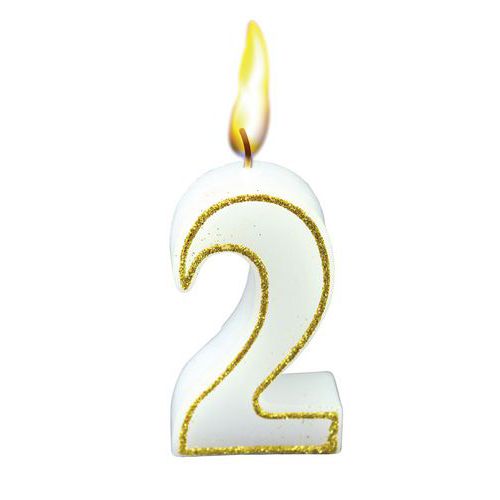 Bougies Chiffre NÂ°2 Blanc Hauteur 65mm