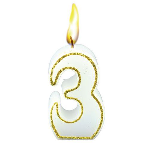 Bougies Chiffre NÂ°3 Blanc Hauteur 65mm