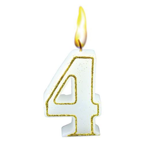 Bougies Chiffre NÂ°4 Blanc Hauteur 65mm