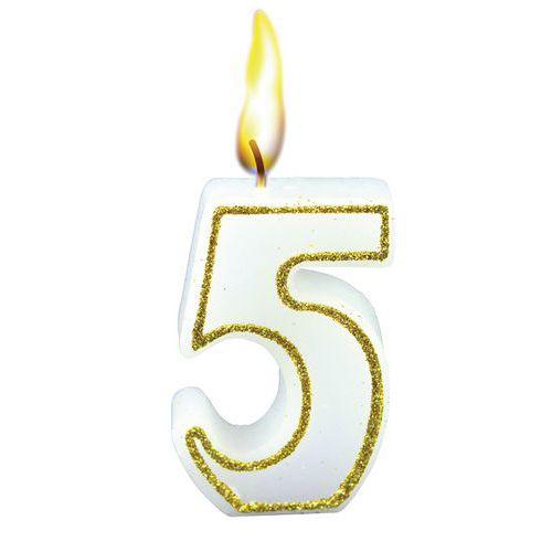 Bougies Chiffre NÂ°5 Blanc Hauteur 65mm