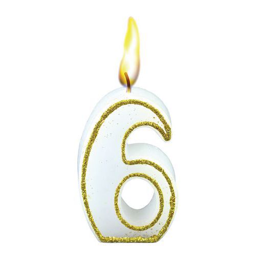 Bougies Chiffre NÂ°6 Blanc Hauteur 65mm