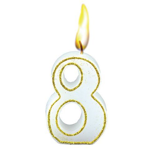 Bougies Chiffre NÂ°8 Blanc Hauteur 65mm