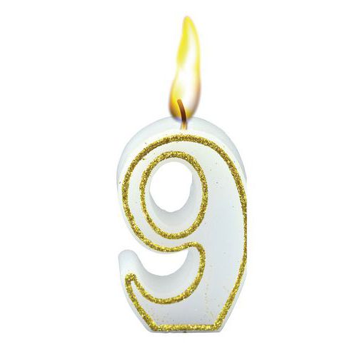 Bougies Chiffre NÂ°9 Blanc Hauteur 65mm