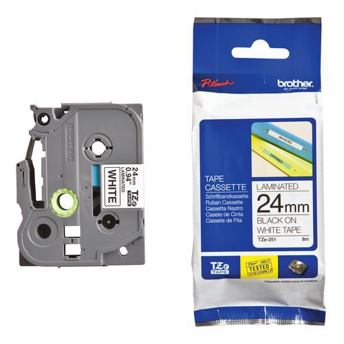 Ruban Brother_tzefx 251 24mm Laminé Flexible Noir/blanc