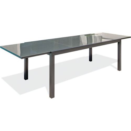 Table Jardin Tolede 300x100cm Alu+plateau Verre Gris Anthracite