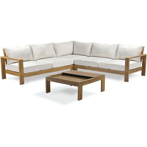 Salon Jardin D'angle Majorque 5 Places Effet Bois Marron