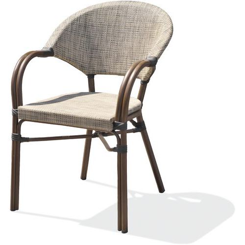 Fauteuil Jardin Ushuaia Empilable Marron+textilène Lin
