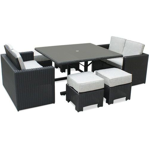 Ensemble Repas Jardin Oceane Lunch 8 Places+plateau Verre Noir