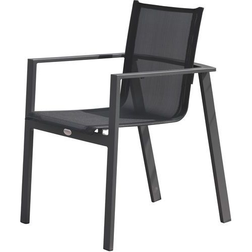 Fauteuil Jardin Empilable Miami En Textilène Noir+ Gris Anthracite