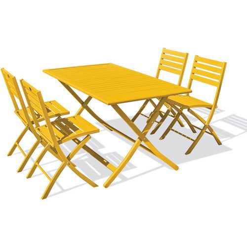 CityGarden - Table de jardin Marius 140x80cm moutarde + 4 chaises - Ensemble repas extérieur - Montage facile