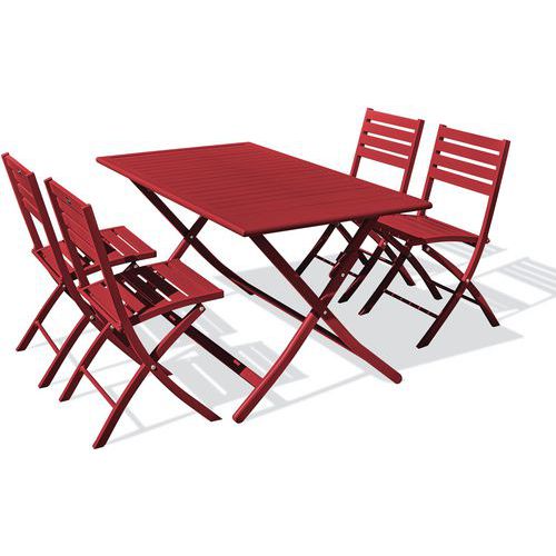 CityGarden - Table de jardin Marius 140x80cm carmin + 4 chaises - Mobilier d'extérieur résistant et design