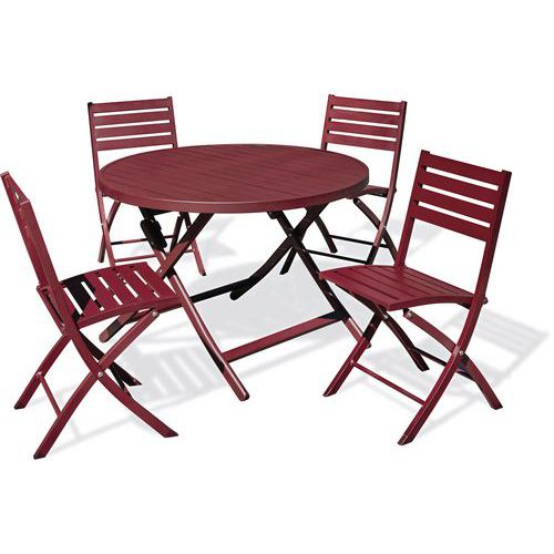 CityGarden - Table de jardin Marius Ø110cm carmin + 4 chaises - Mobilier d'extérieur - Montage facile - Design moderne