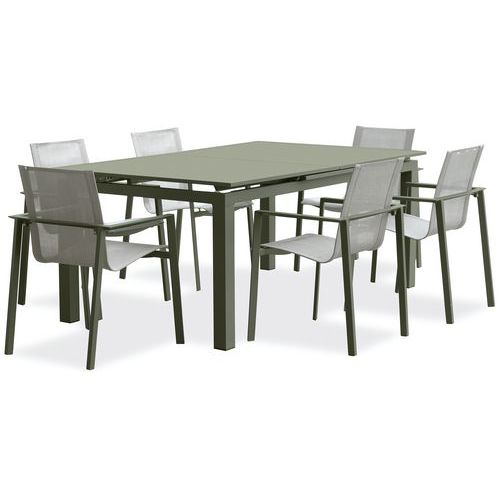 1 Table Jardin Miami 240x100cm Kaki+6 Fauteuils Kaki