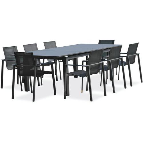 DcbGarden - Table de jardin Miami 240x100cm + 8 fauteuils Aluminium - Montage facile - Usage extérieur