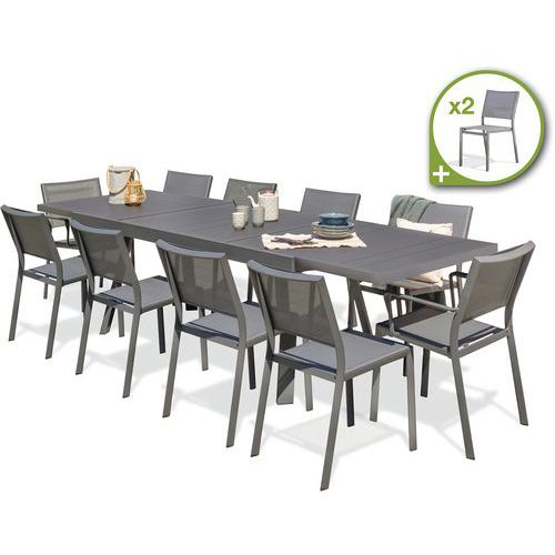 DcbGarden - Table de jardin Stockholm 300x96cm + 10 chaises + 2 fauteuils - Aluminium - Mobilier d'extérieur résistant et ergonomique