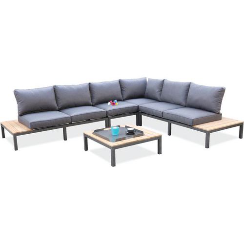 Salon Jardin D'angle Nagano 6 Places En Teck Fsc+ Gris Anthracite