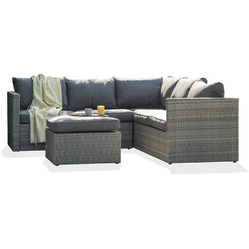 Salon Jardin D'angle Bonheur 5 Places En Résine Tressée Gris