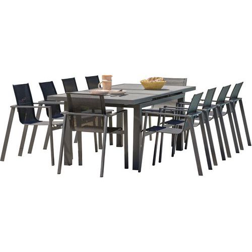 DcbGarden - Table de jardin Venise 250x95cm + 10 fauteuils Miami - Ensemble repas extérieur - Montage facile
