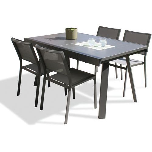 DcbGarden - Table de jardin Stockholm 225x96cm + 4 chaises - Aluminium - Montage facile - Mobilier d'extérieur résistant