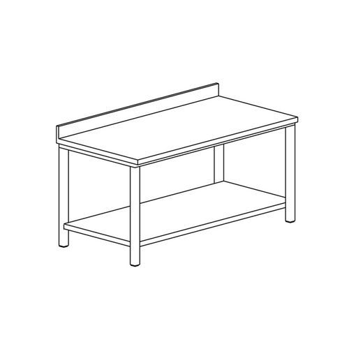 Tecnox - Table adossée avec étagère basse - Argent - Gamme 600 - TDE226/1 - Garantie 1 an