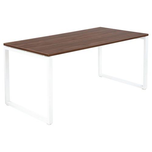 Table Office Pro Pied Carre 160 X 80 Cm Noyer Pied Blanc