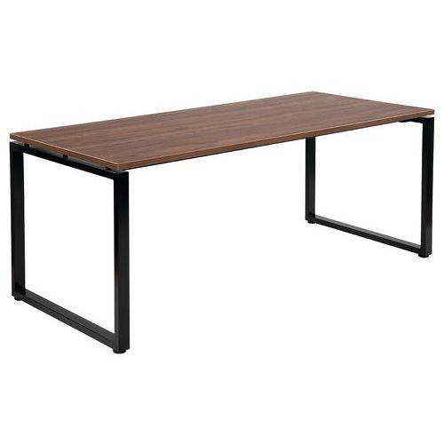 Table Office Pro Pied Carre 180 X 80 Cm Noyer Pied Noir