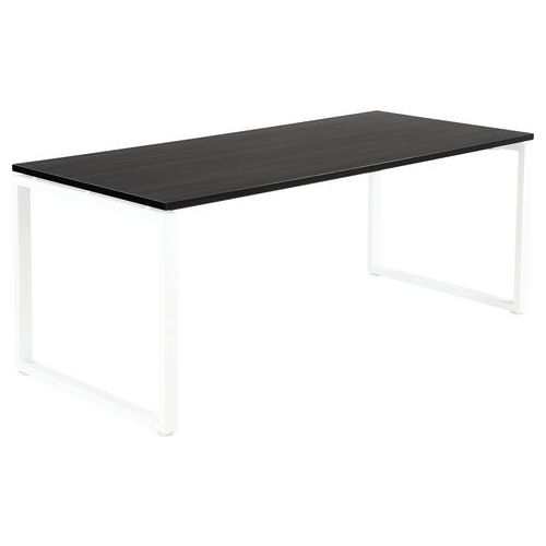 Bureau droit 180 x 80 cm Zonza Noir Blanc - Plateau Mélaminé Antichoc PVC - Piétement Métal En U - Éco-responsable - 5 ans Garantie