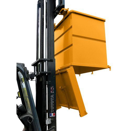 Goubard - Benne à fond ouvrant 1000L sur socle - Jaune - Charge 1500kg - Sécurité CE
