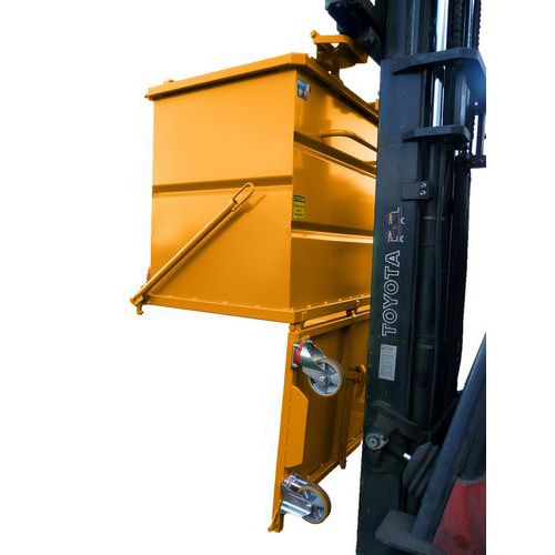 Goubard - Benne à fond ouvrant 1000L sur roues - Jaune - Charge 1200kg - Mobile et Sécurisée