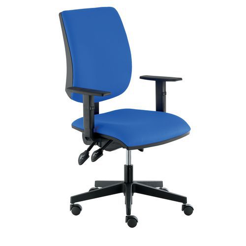 Chaise de bureau Luki - Assise Polypropylène Bleu - Piétement Noir - Accoudoirs Réglables en Hauteur - Confort Ergonomique
