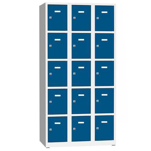 Vestiaire Philip 15 cases - Acier bleu - Serrure à cylindre - 1800x900x500mm - Livré monté