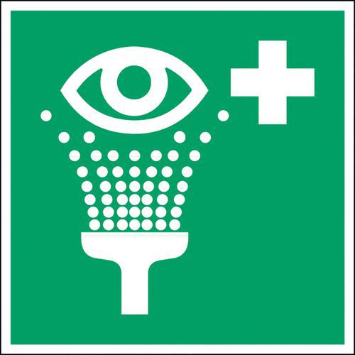 Brady - Panneau Équipement Rinçage Yeux Photoluminescent - 20x20cm Rigide Polypropylène - Norme ISO 7010