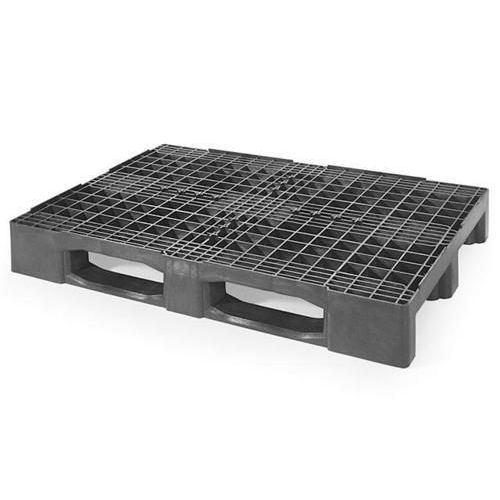 Palette plastique 1200x800x160mm Noir - 2500kg dynamique, 14000kg statique, 8 entrées, 3 semelles