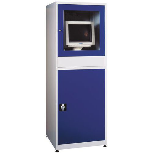 Armoire d'atelier pour PC - Acier Gris/Bleu - 175x64x63 cm - 3 tablettes - Charge 50kg